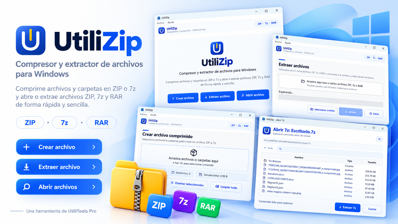 UtiliZip para comprimir, abrir y extraer archivos en Windows
